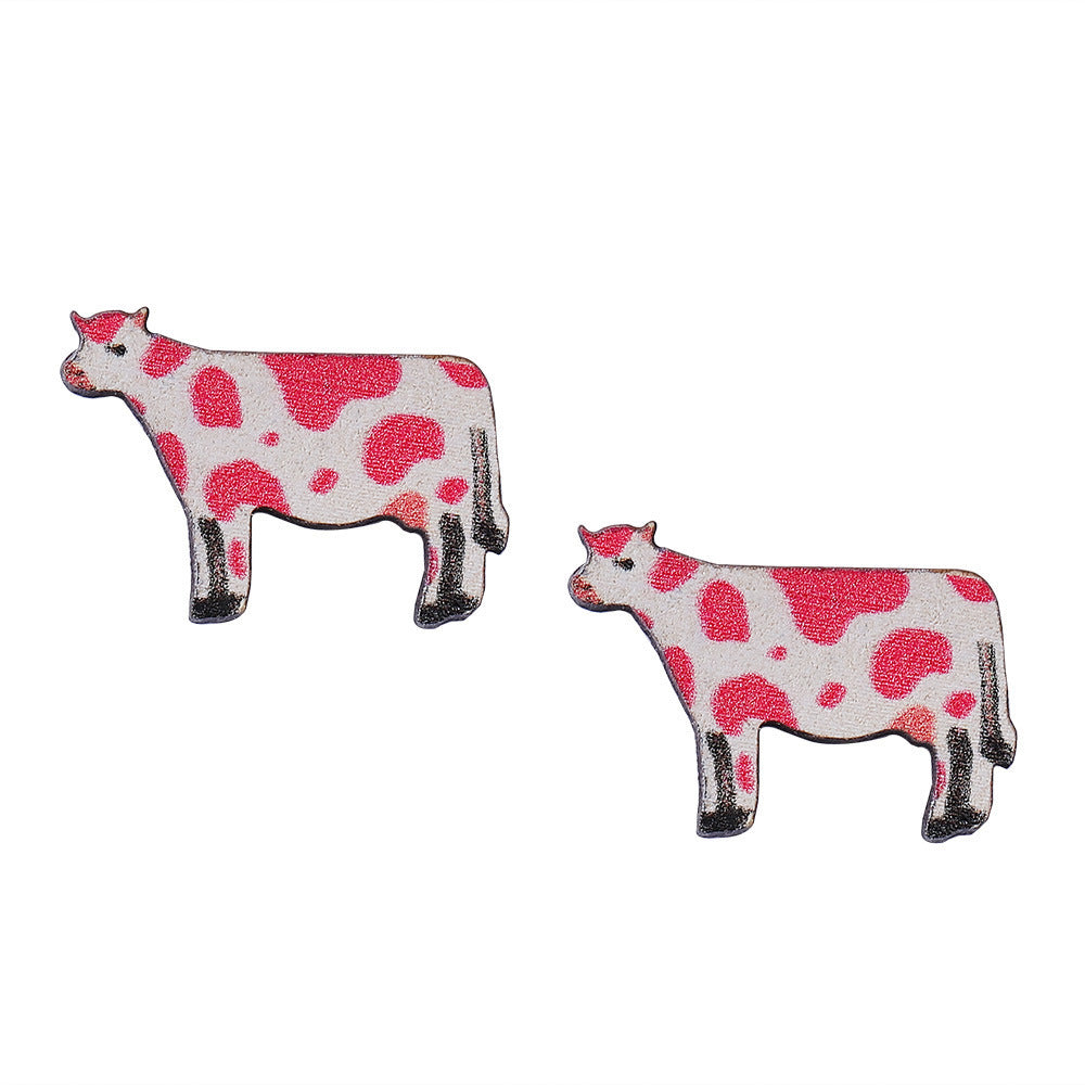 Wholesale of Western Cowboy Love Cow Wooden Earrings
